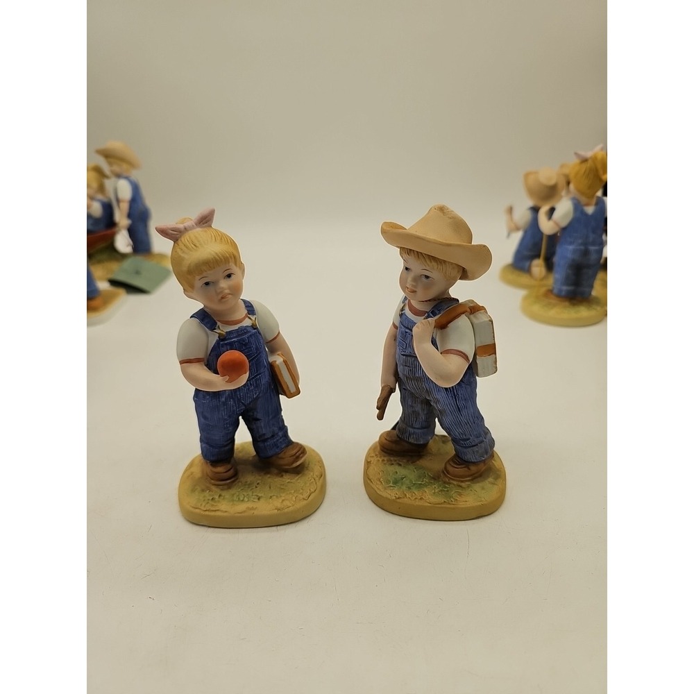 Danny and Debbie Denim Days by Homco, 1985 "School Days" Ceramic Figurines #1513